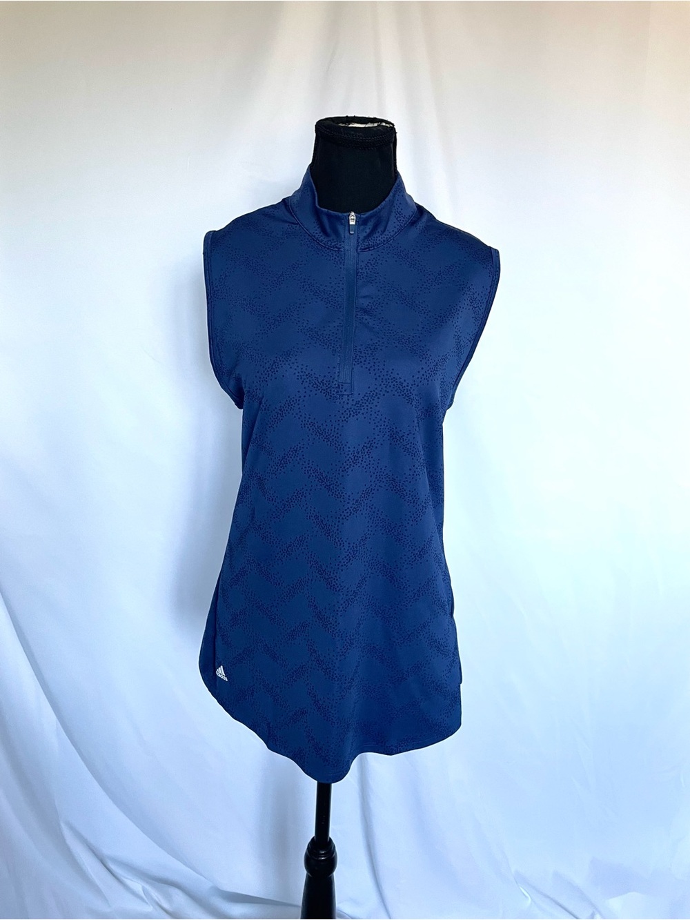 adidas Navy Sleeveless Golf Shirt Quarter Zip Collar Glitter Dot Women’s Sz XL